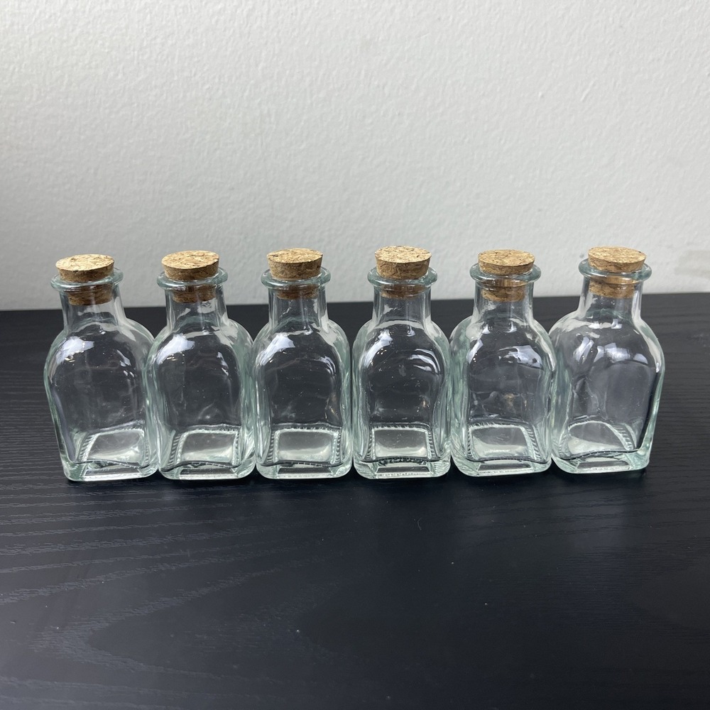 Clear Square Glass Bottles Lot of 6 Craft Storage DIY Decorative Jars